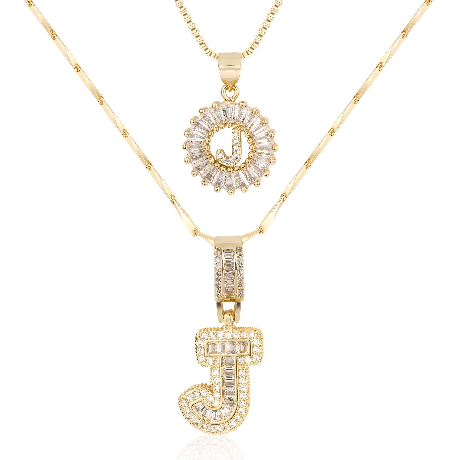 2pc 14k Diamond Letter Initial Necklaces 29