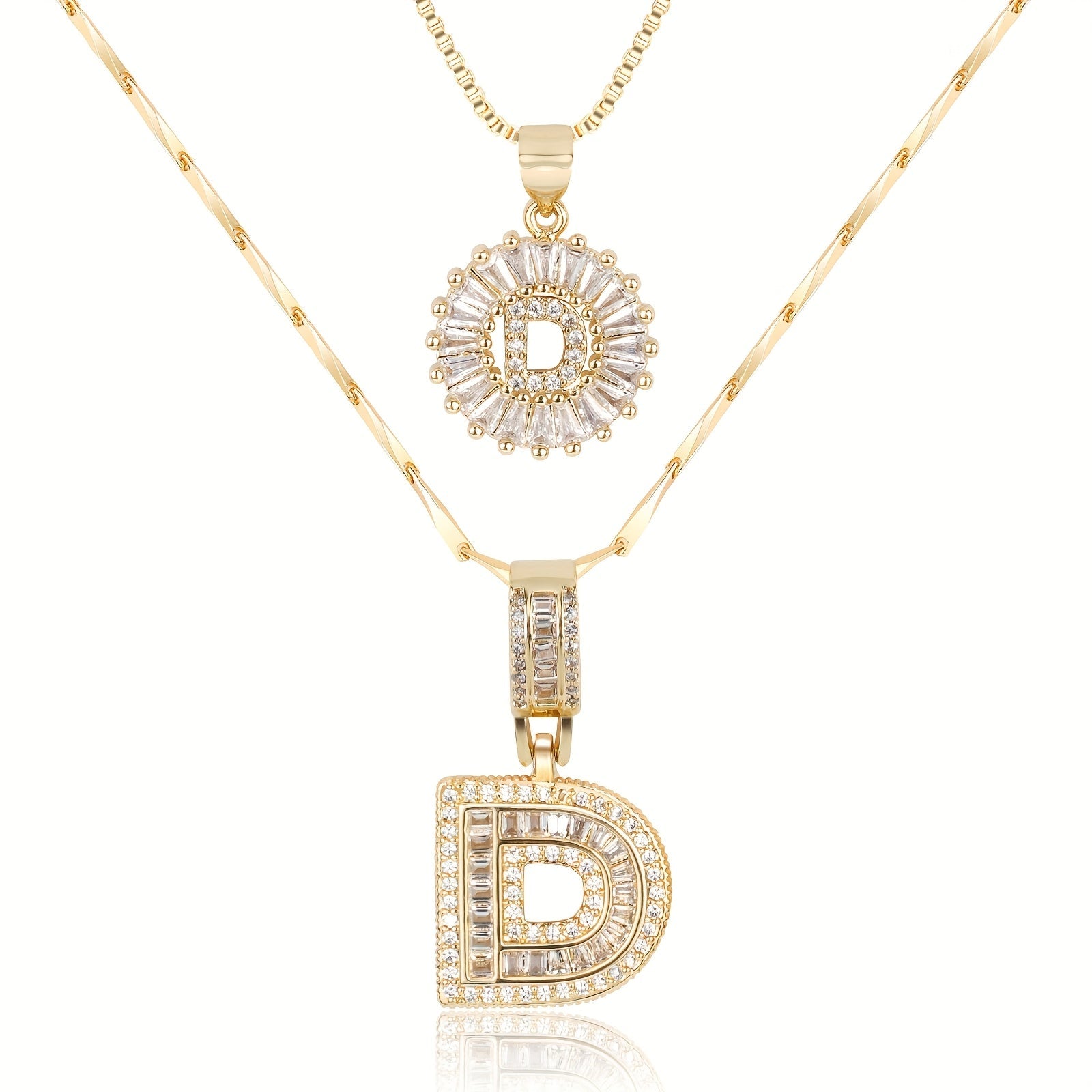 2pc 14k Diamond Letter Initial Necklaces 17