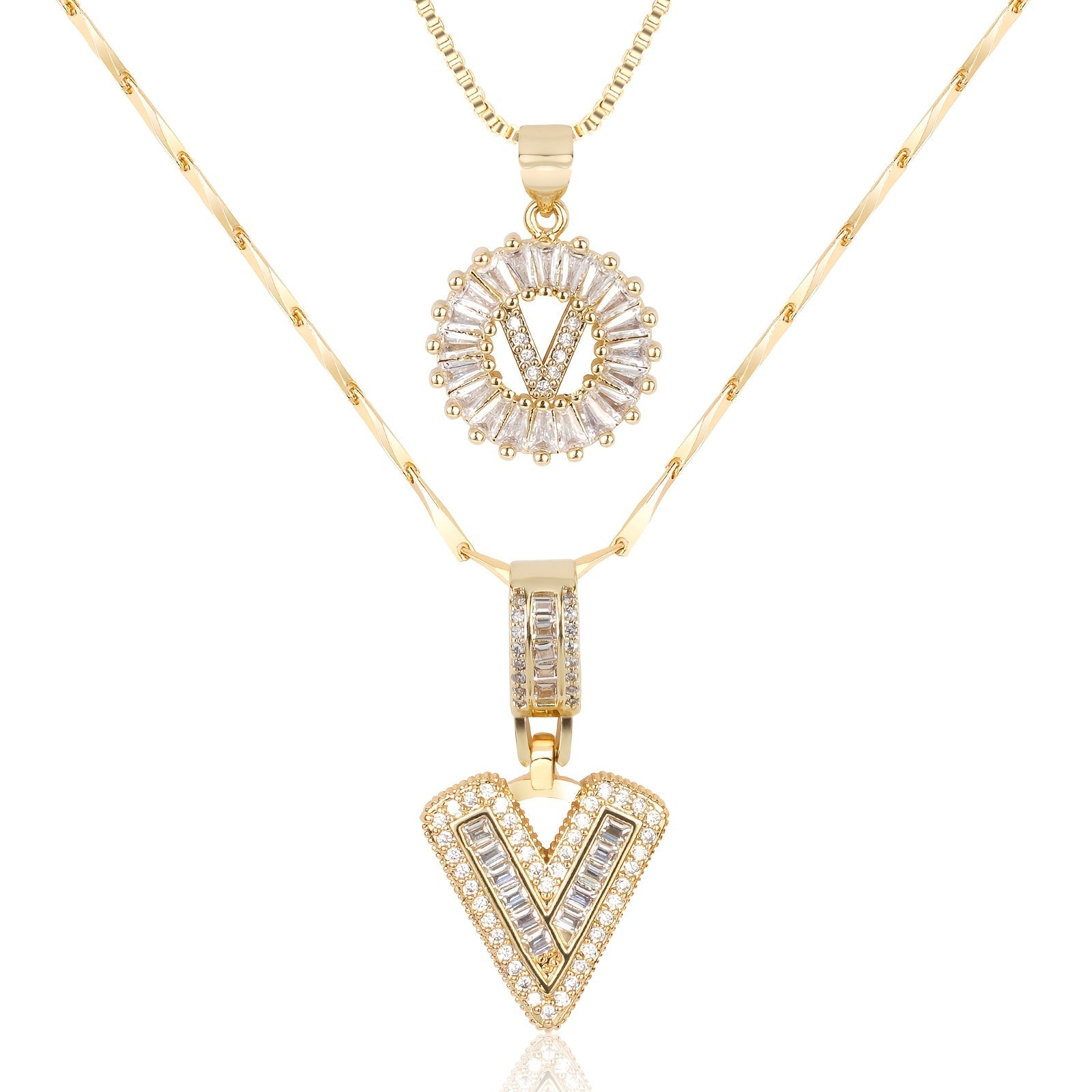 2pc 14k Diamond Letter Initial Necklaces 53