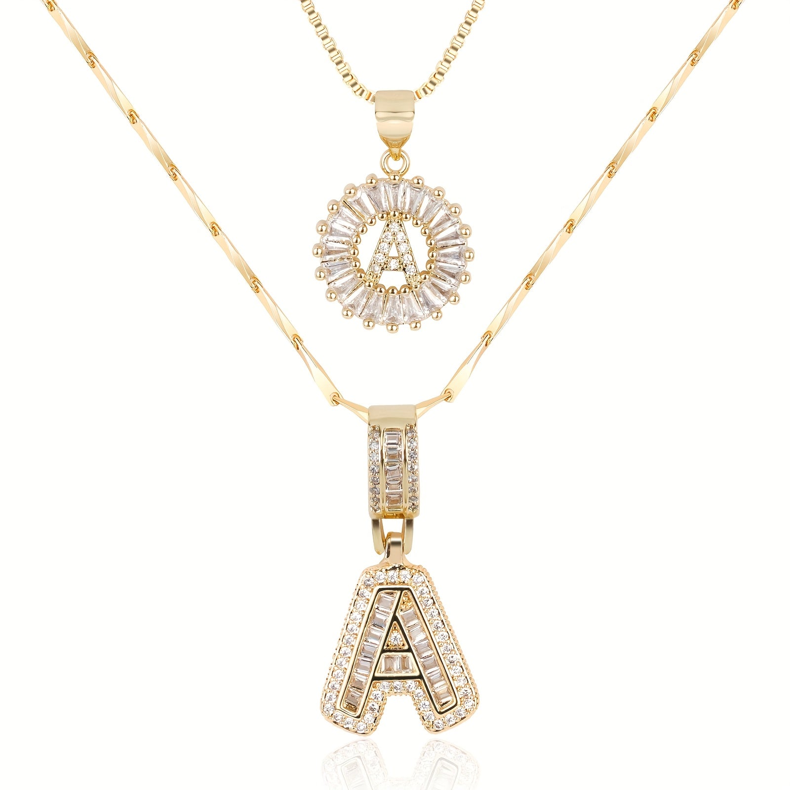 2pc 14k Diamond Letter Initial Necklaces 11