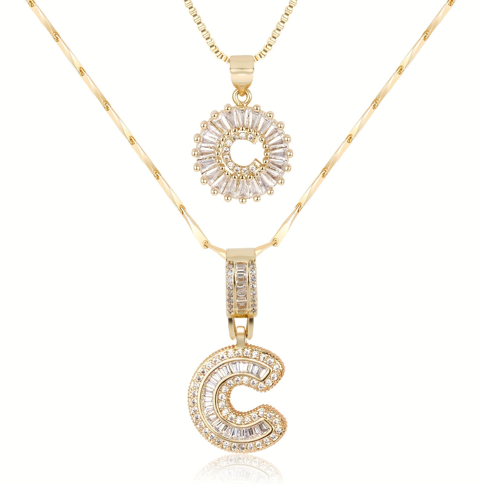 2pc 14k Diamond Letter Initial Necklaces 15