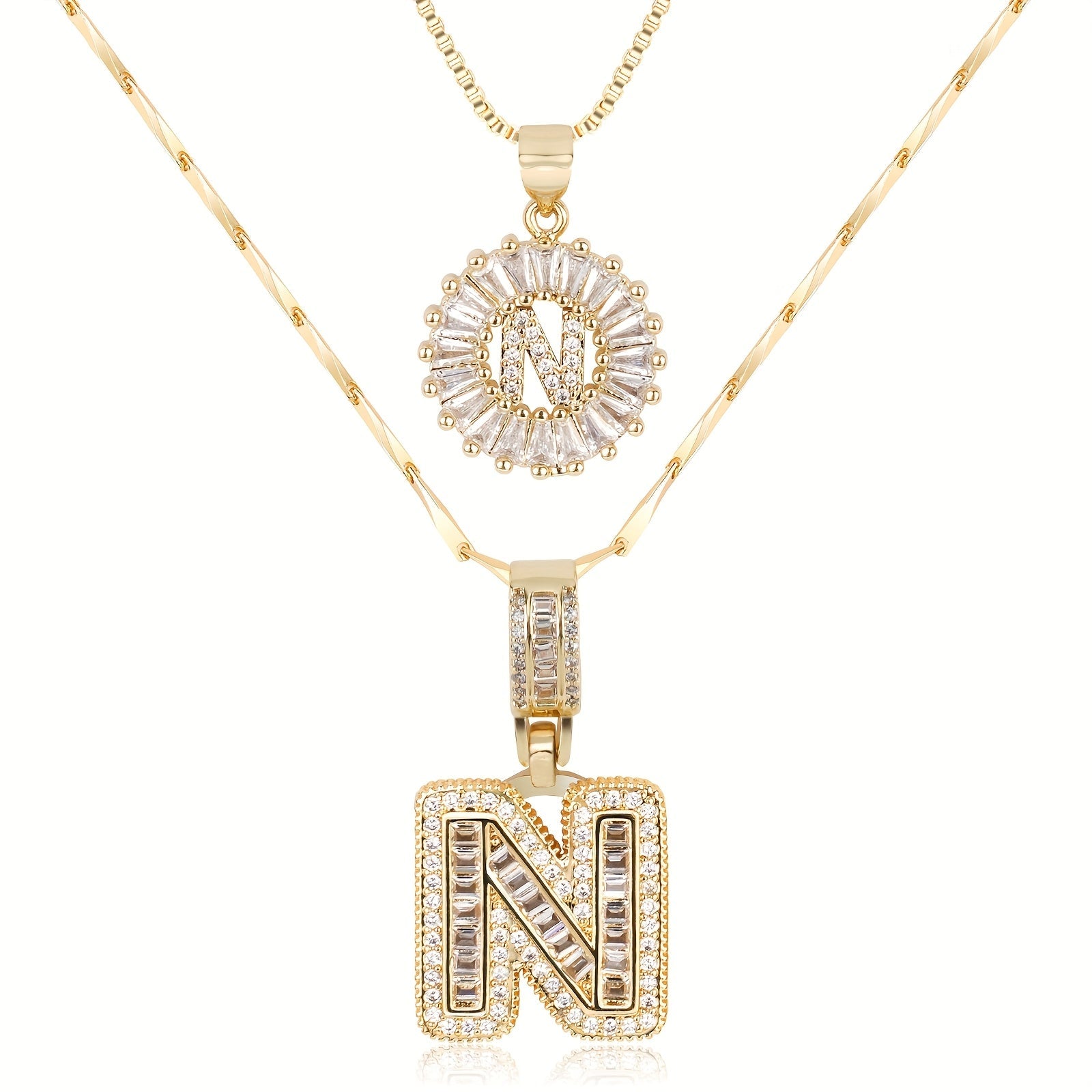 2pc 14k Diamond Letter Initial Necklaces 37