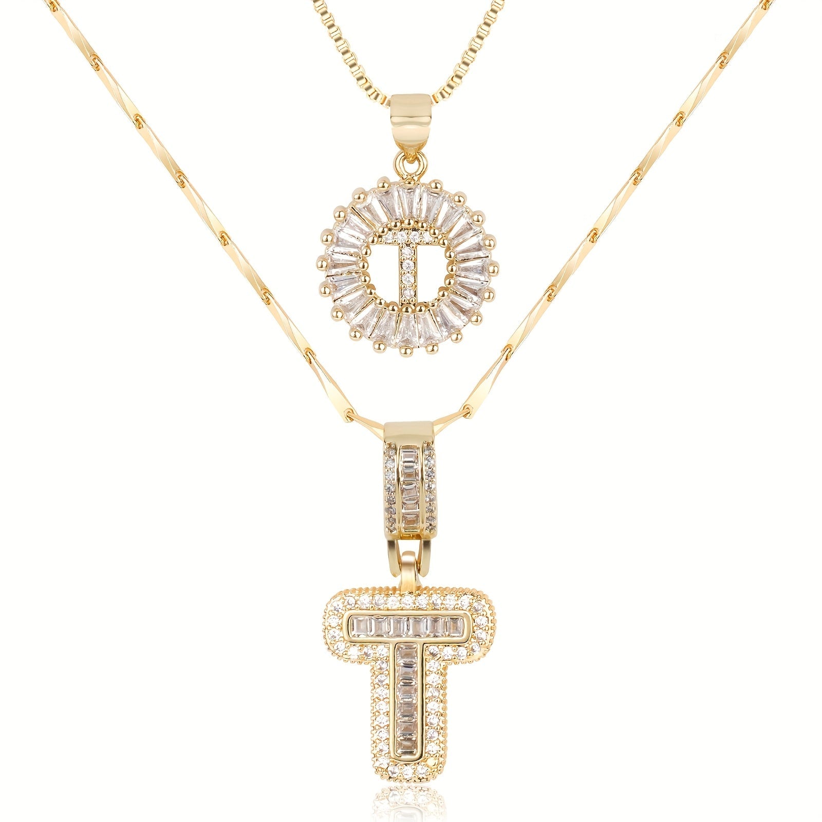 2pc 14k Diamond Letter Initial Necklaces 49