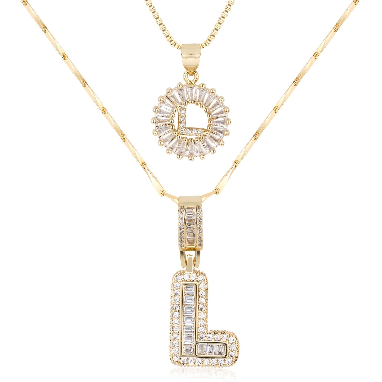2pc 14k Diamond Letter Initial Necklaces 33