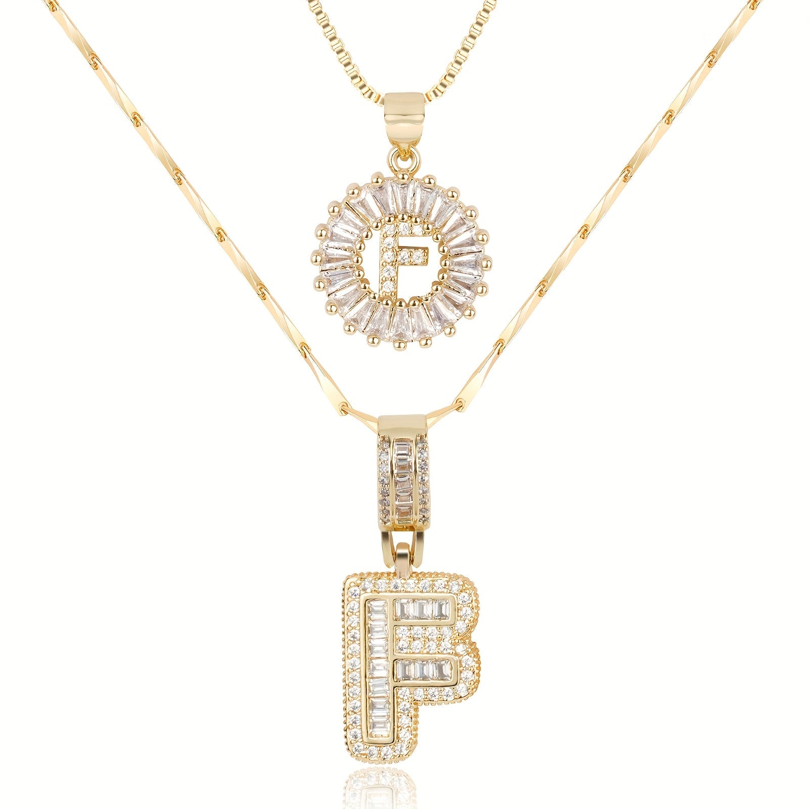 2pc 14k Diamond Letter Initial Necklaces 21