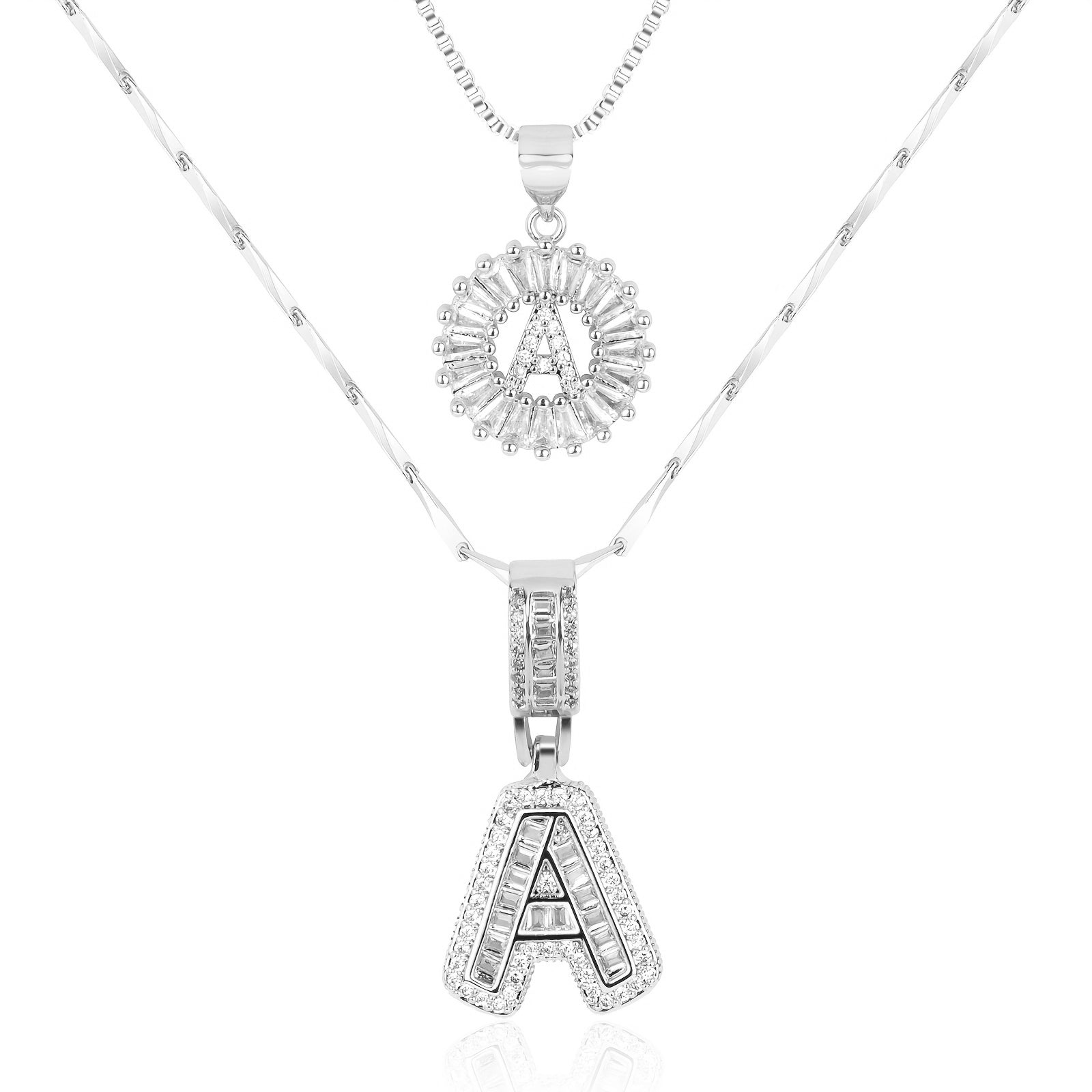 2pc 14k Diamond Letter Initial Necklaces 12