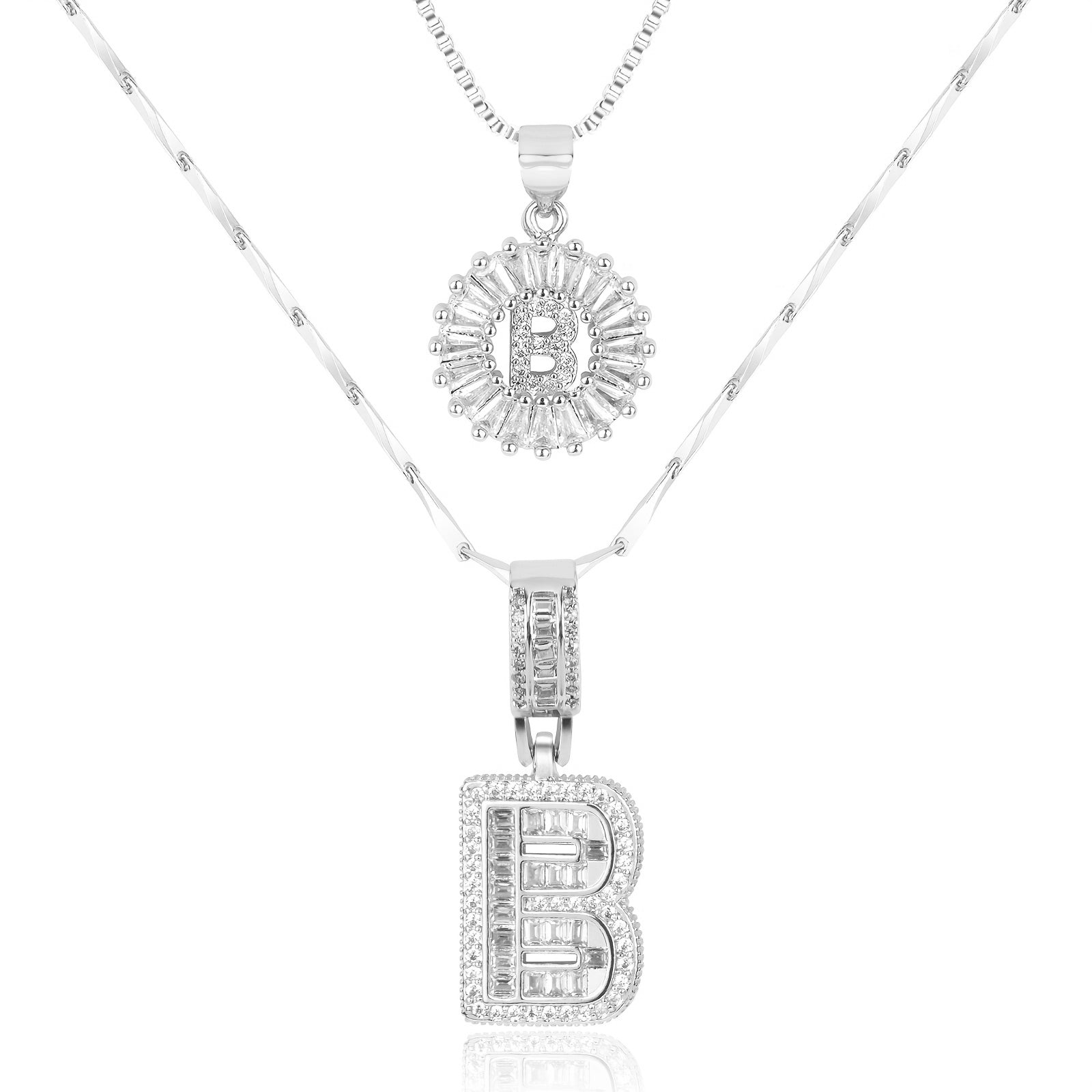 2pc 14k Diamond Letter Initial Necklaces 14