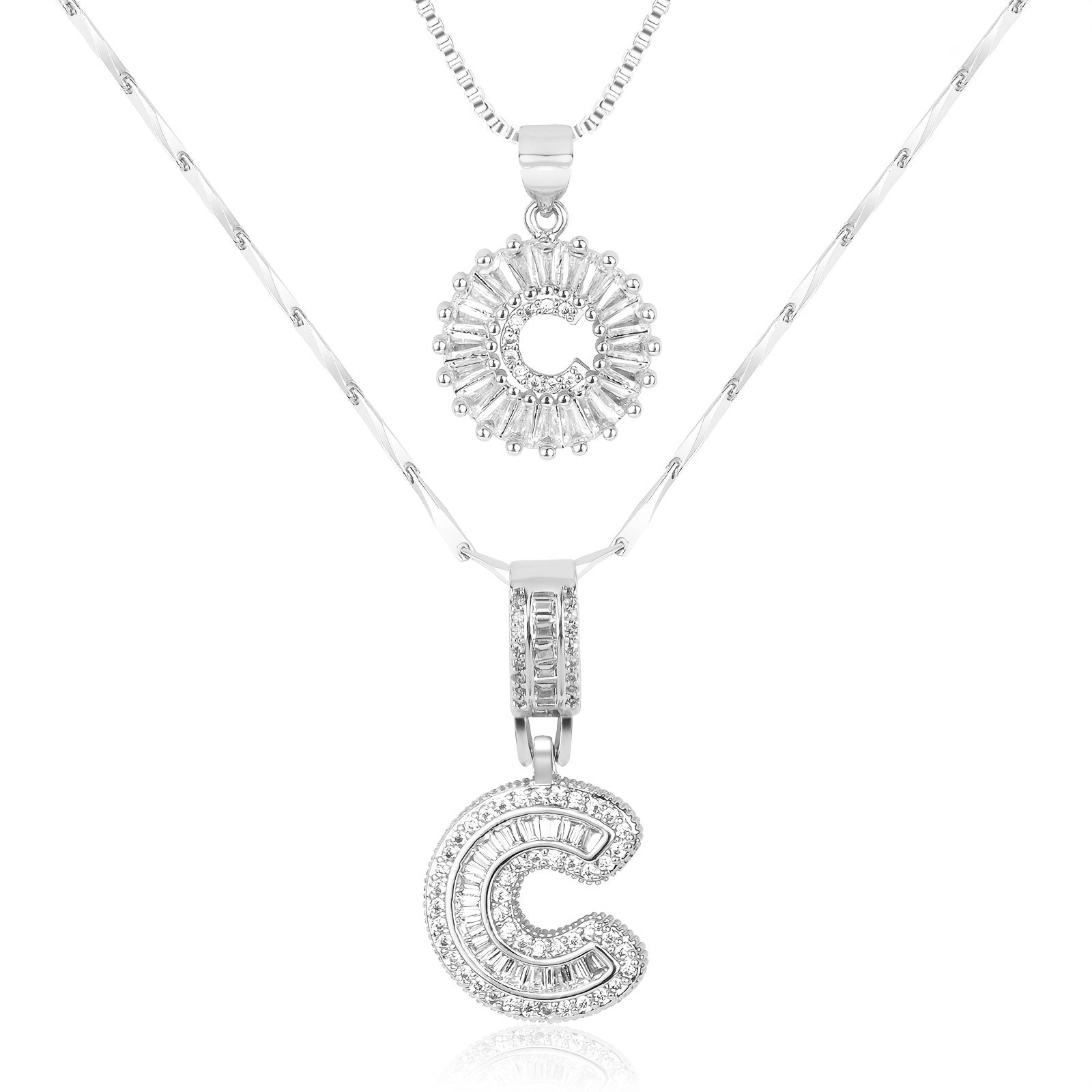 2pc 14k Diamond Letter Initial Necklaces 16