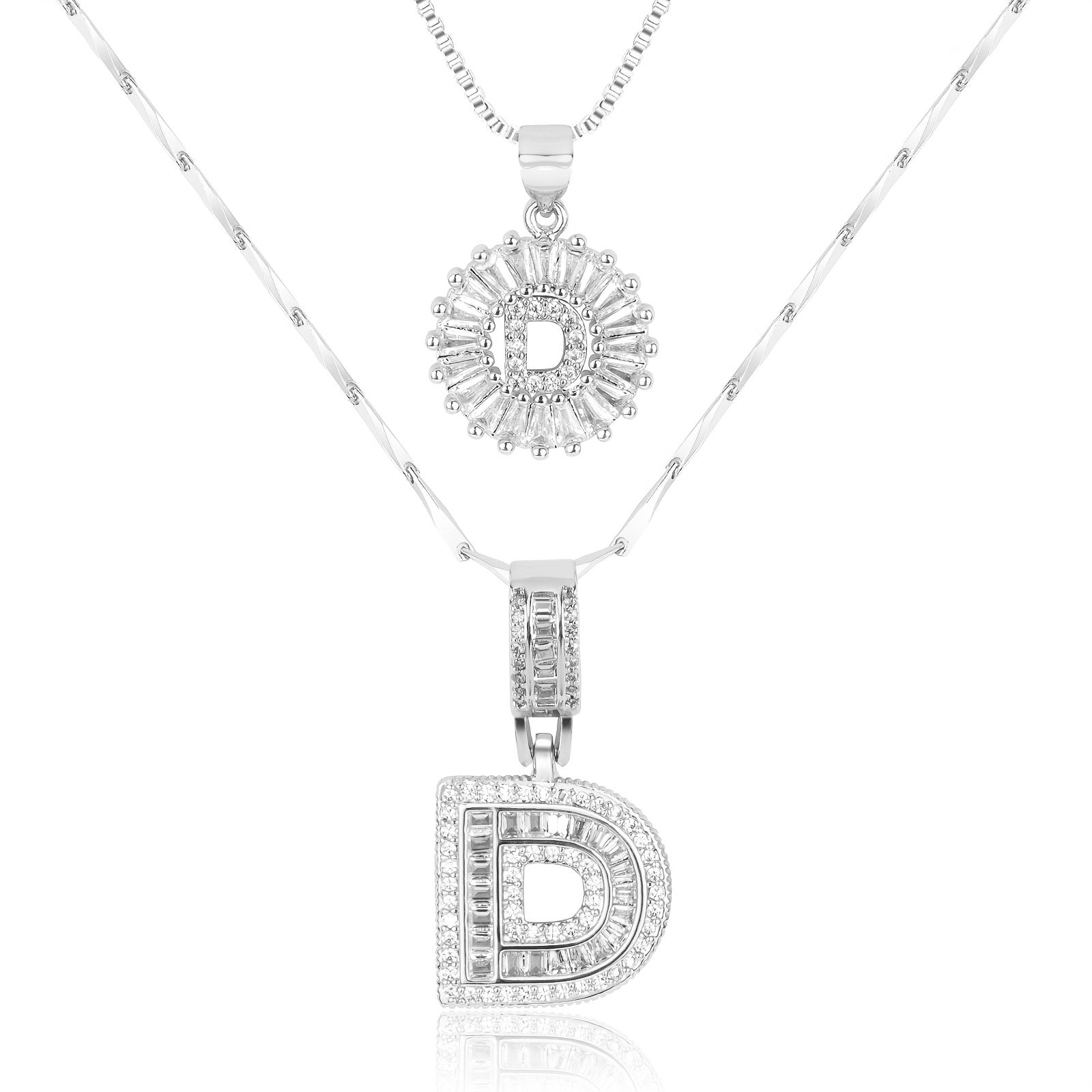2pc 14k Diamond Letter Initial Necklaces 18