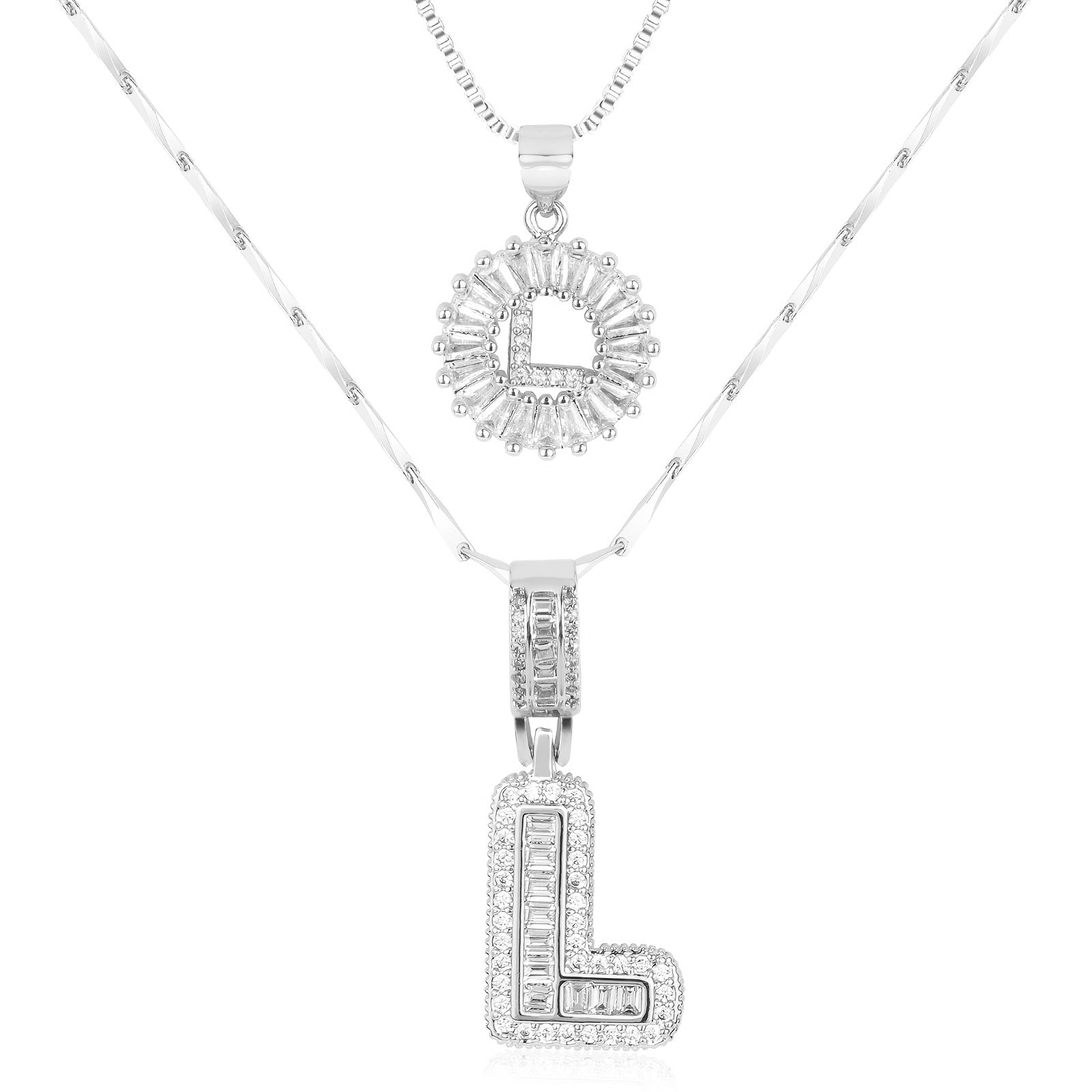 2pc 14k Diamond Letter Initial Necklaces 34