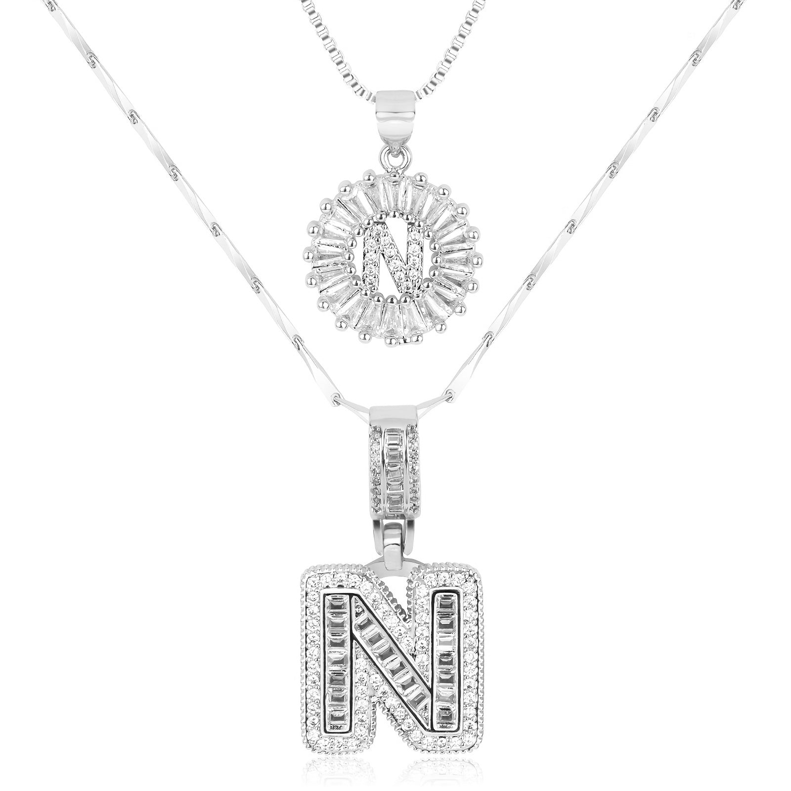 2pc 14k Diamond Letter Initial Necklaces 38
