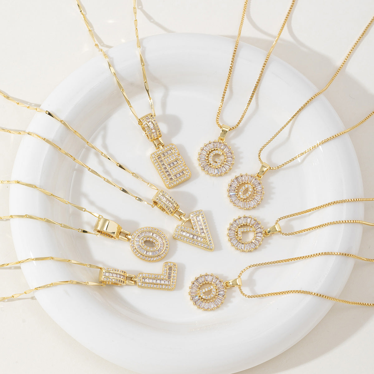 2pc 14k Diamond Letter Initial Necklaces 5