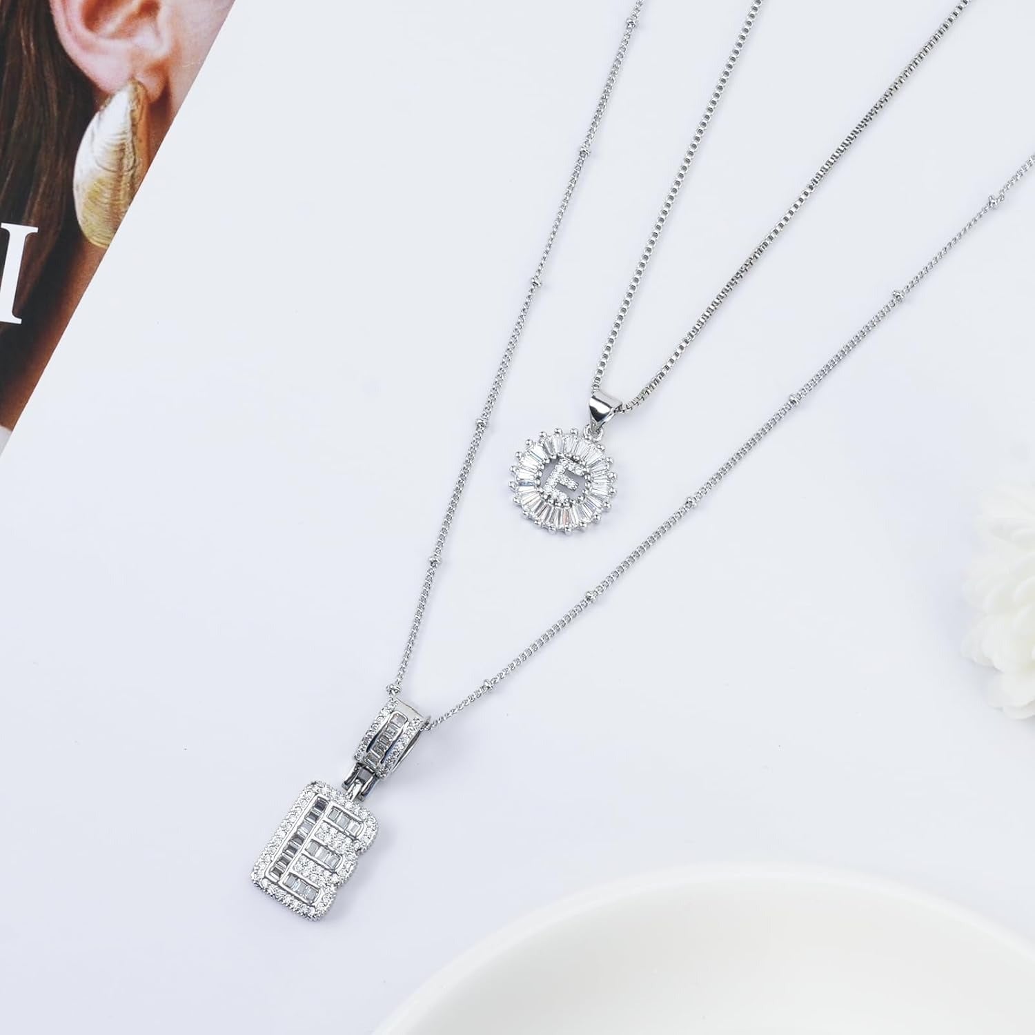 2pc 14k Diamond Letter Initial Necklaces 10