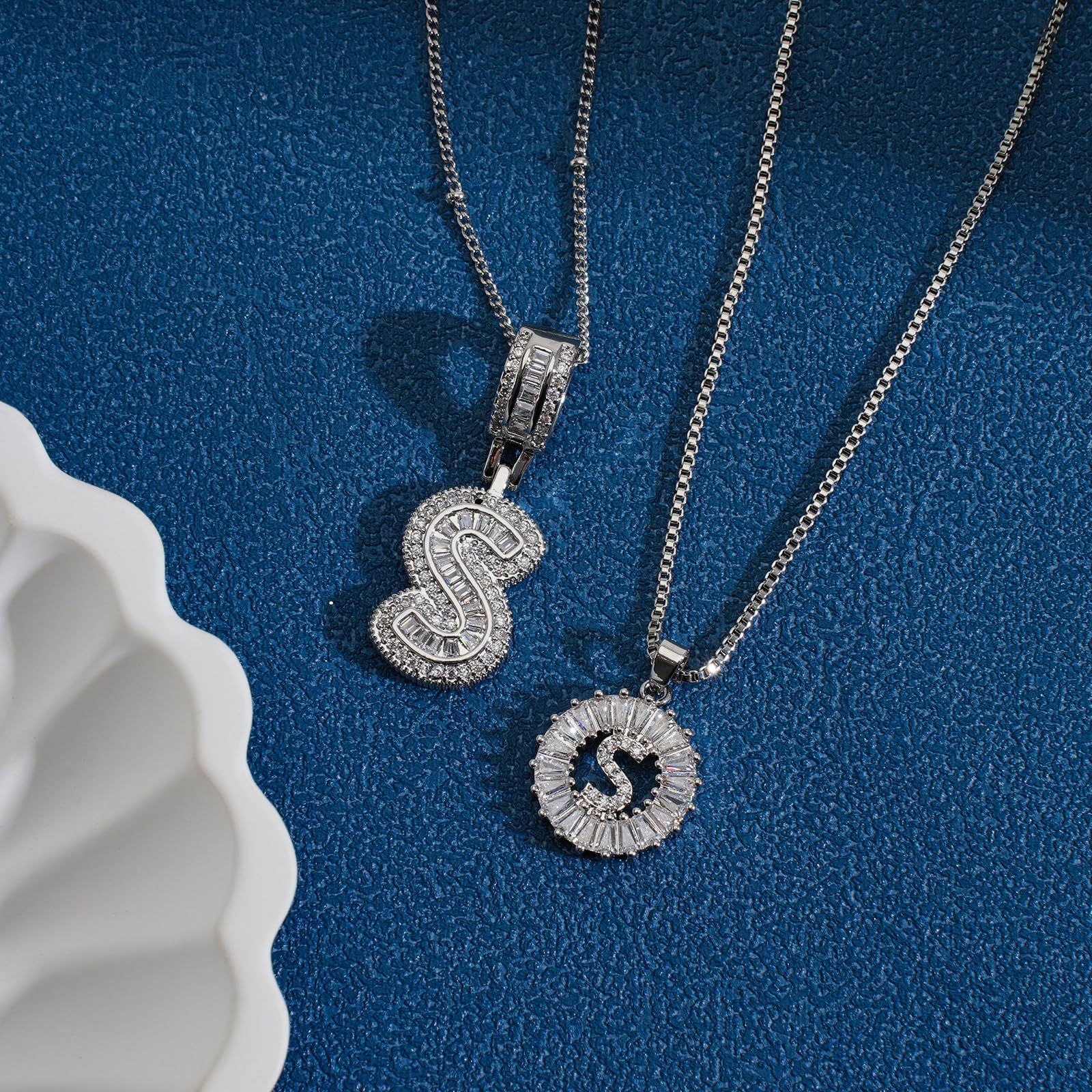2pc 14k Diamond Letter Initial Necklaces 9