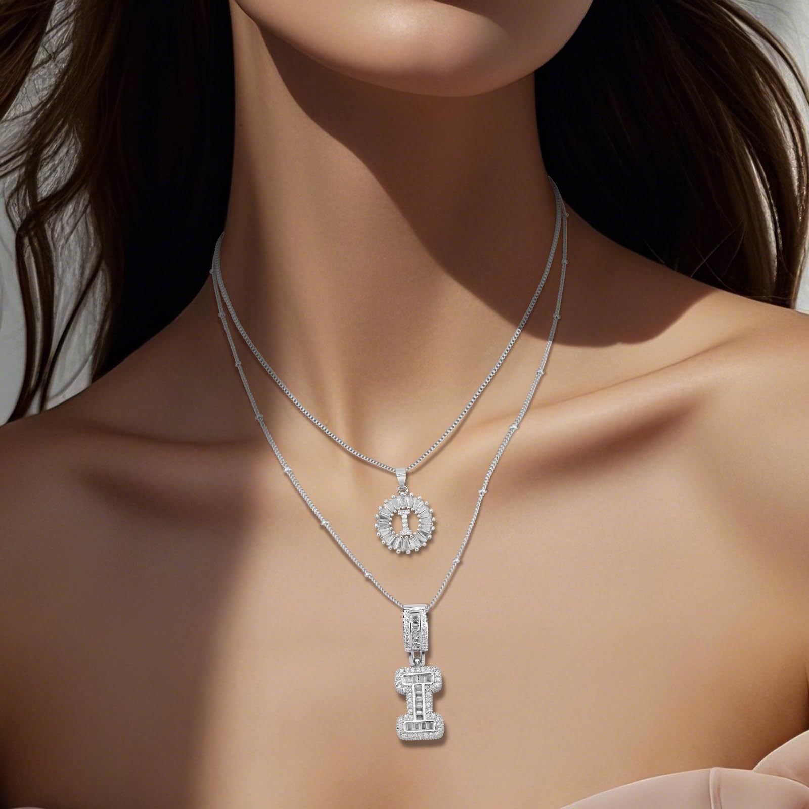 2pc 14k Diamond Letter Initial Necklaces 6