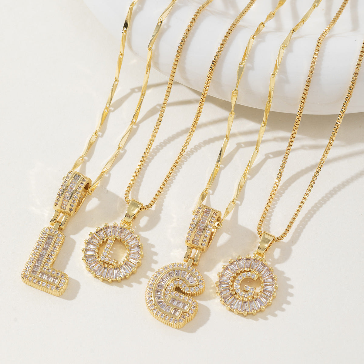 2pc 14k Diamond Letter Initial Necklaces 3