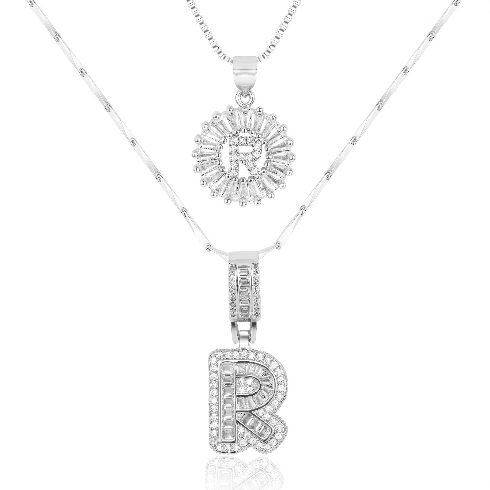 2pc 14k Diamond Letter Initial Necklaces 46