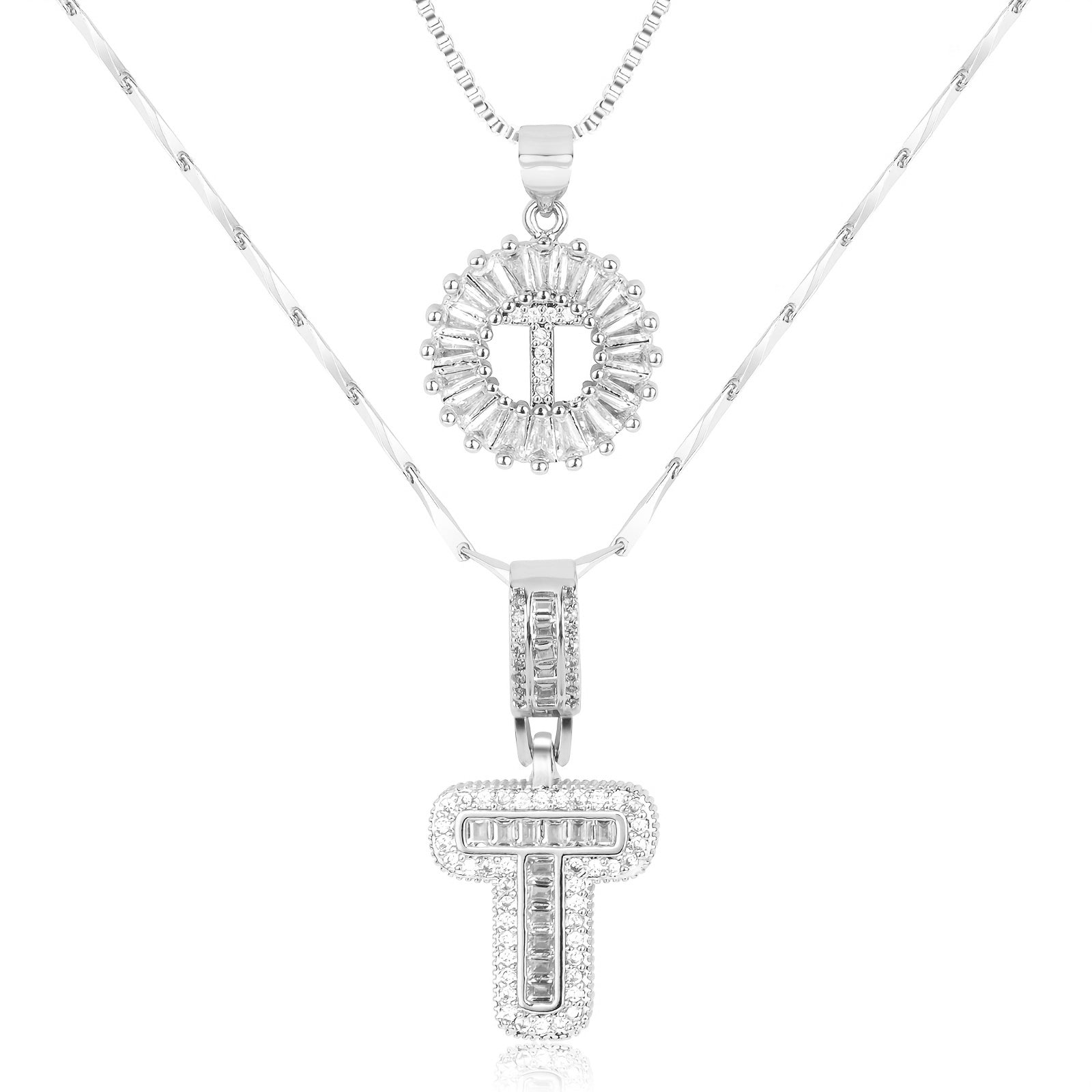 2pc 14k Diamond Letter Initial Necklaces 50