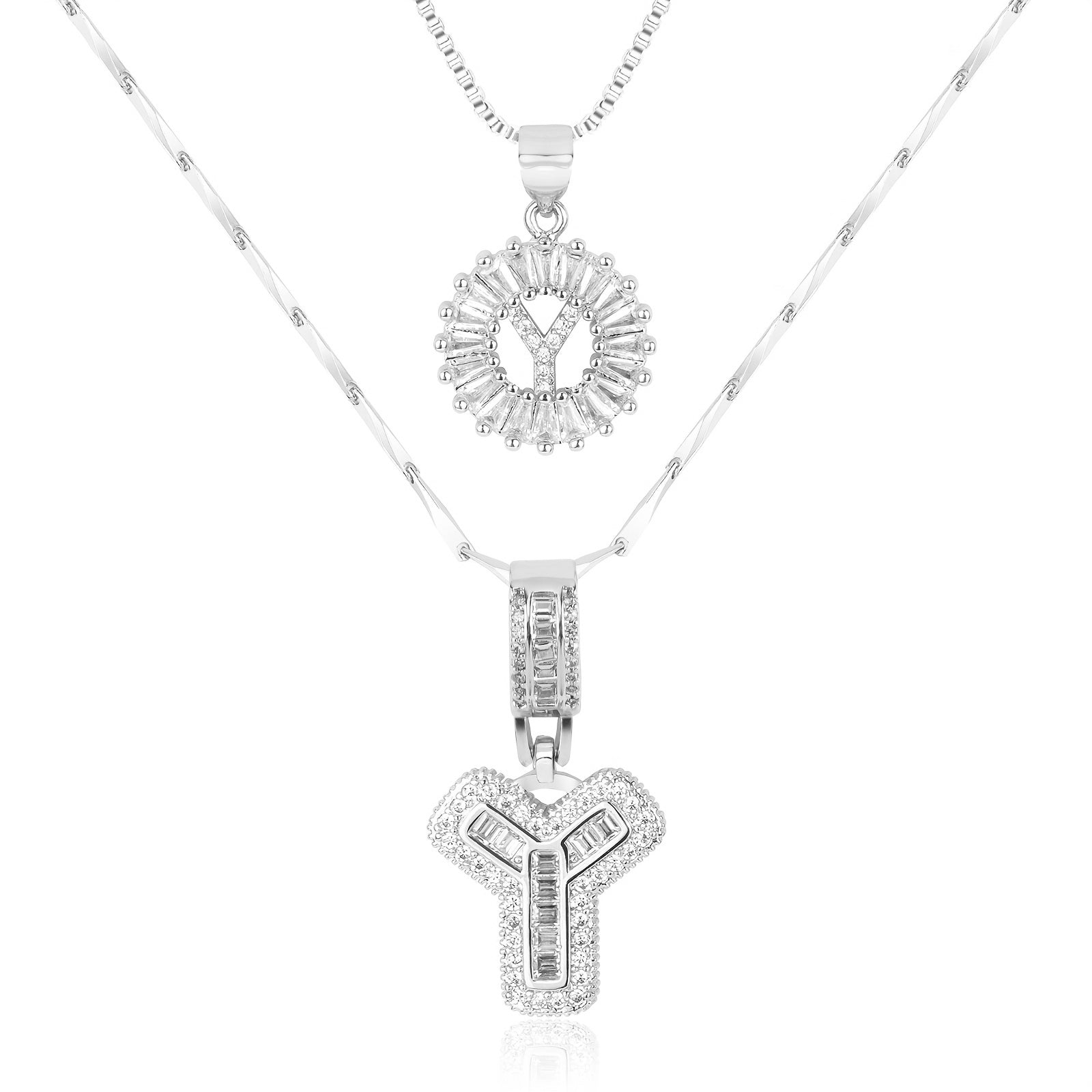 2pc 14k Diamond Letter Initial Necklaces 60