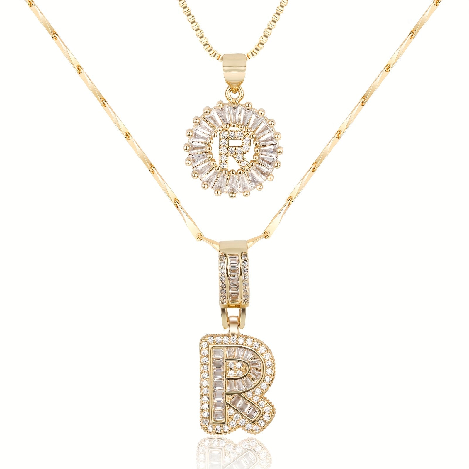 2pc 14k Diamond Letter Initial Necklaces 45