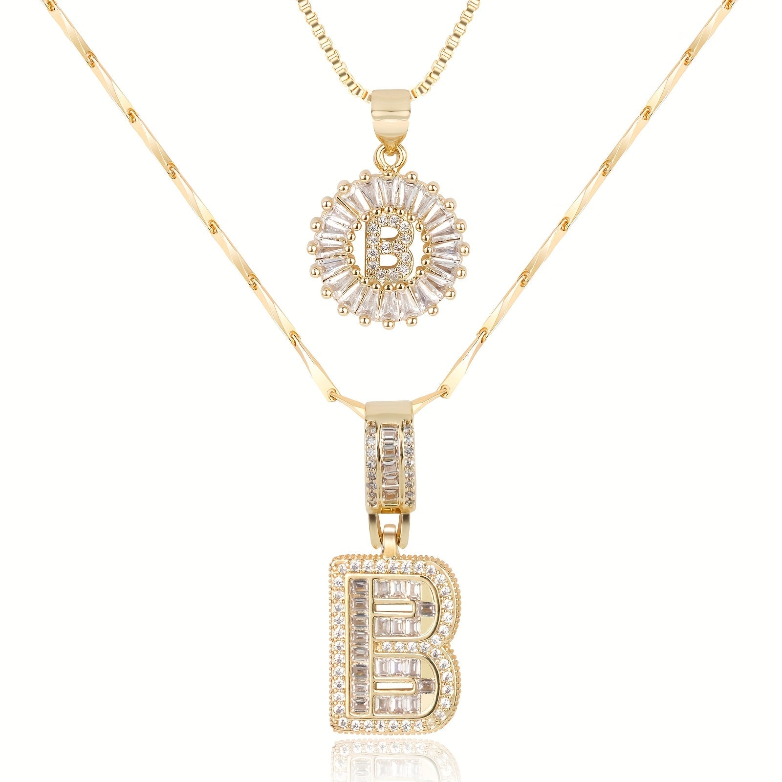 2pc 14k Diamond Letter Initial Necklaces 63