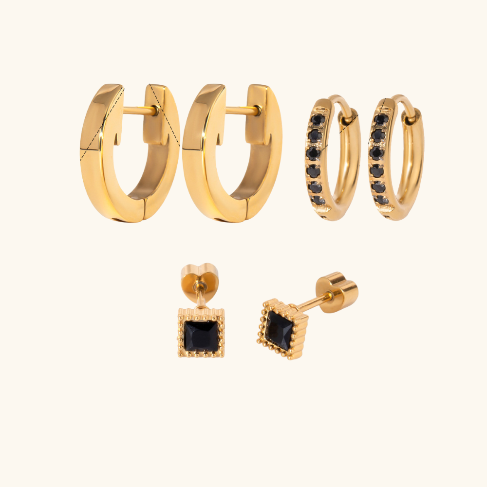 Black Gem Hoop Set